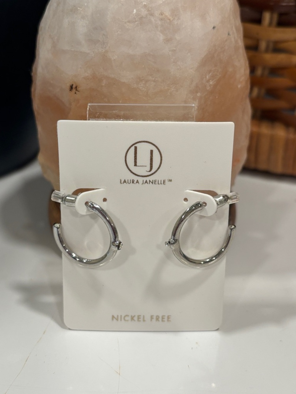 Laura Janelle Silver Hoop Earrings with Single Cubic Zirconia - Nickel Free NWT